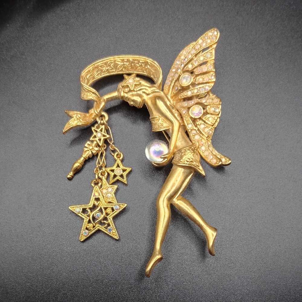 Kirks Folly Vintage Fairy Godmother Gold Tone Articulated Brooch